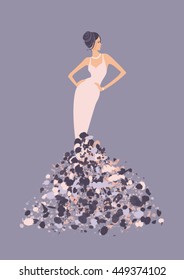 Fashion woman design wearing a beautiful abstract dress