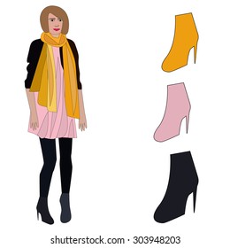 fashion woman with different shoes. vector illustration