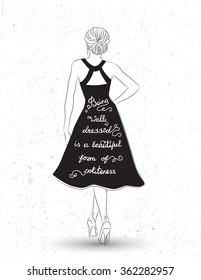 Fashion woman in dress with quote. Vector