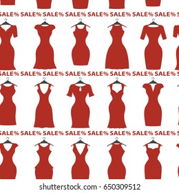 Fashion Woman dresses,seamless pattern, sale background.Vector.Short elegant red lady dresses. Apparel illustration.