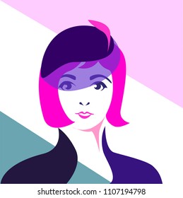 Fashion woman face elegant stylized portrait logo vector.