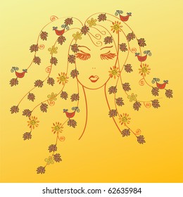 Fashion woman face with fall hair
