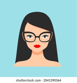 Fashion woman in fancy eyeglasses. glamourous girl with red lipstick. Fashionable female portrait for prints, cards, poster.