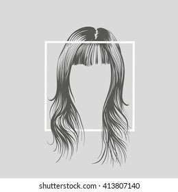 Fashion woman hairstyle in square frame. Hand drawn vector illustration