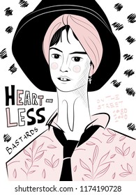 Fashion woman - Heartless bastards illustration. Hand drawing.  