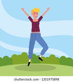fashion woman jumping with casual clothes
