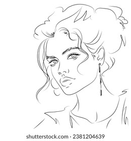 Fashion Woman, line art. Abstract portrait of beautiful girl, sketch vector illustration 