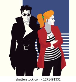 Fashion woman and man in style pop art.