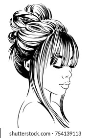 Fashion woman model with bang vector illustration