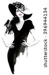 Fashion woman model with a black hat - vector illustration