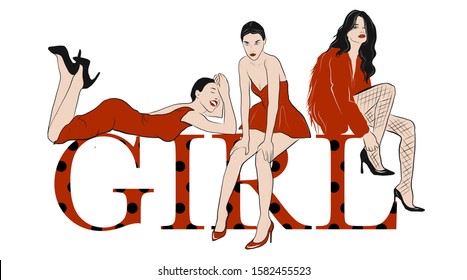 Fashion Woman Model In Red Clothes. Glamour and style, accessories. Girl in evening outfit. 