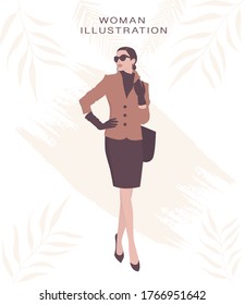 Fashion woman on floral background. Vector illustration