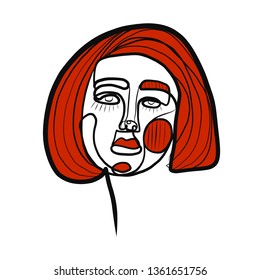 Fashion woman portrait in abstract contemporary style. One line continuous drawing. Beauty logo isolated on white background. 