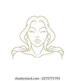 Fashion woman portrait beauty face hair skin care salon line art deco vintage logo vector illustration. Female cosmetology makeup cosmetic coiffure elegant feminine spa studio wellness icon