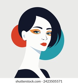 Fashion woman portrait trendy artwork paint blue color for poster t shirt print card vector flat illustration. Retro abstract female head 