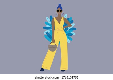 A fashion woman posing with handbag flat illustration