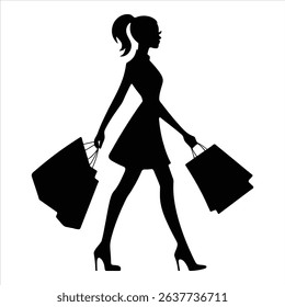 Fashion Woman Shopping Silhouette with Bags Vector Illustration