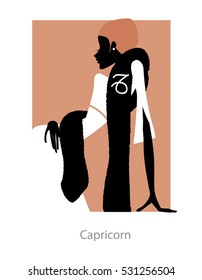 Fashion woman silhouette. Capricorn horoscope sign. Vector illustration. Woman horoscope set. 