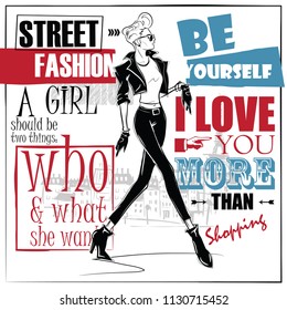 Fashion woman in sketch style. Vector illustration.