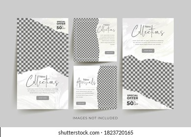 Fashion woman social media template with abstract watercolor and torn paper background premium vector