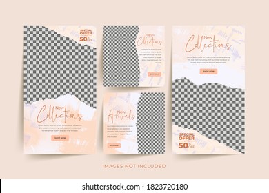 Fashion Woman Social Media Template With Abstract Watercolor And Torn Paper Background Premium Vector