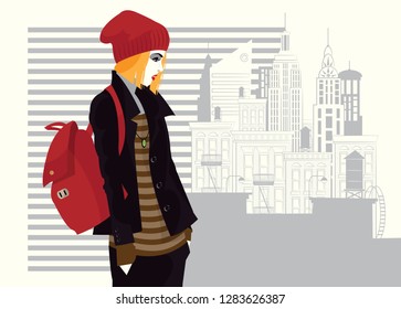 Fashion woman in style pop art in New York.