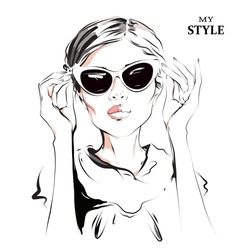 Fashion Woman In Sunglasses. Stylish Girl. Vector Illustration