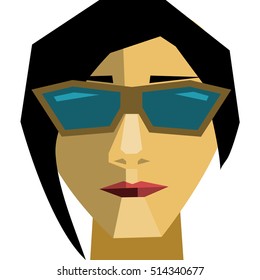 Fashion woman with sunglasses. The woman's face close up on a white background geometric vector
