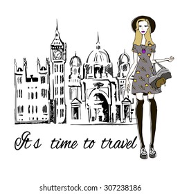 Fashion woman travels  the  world