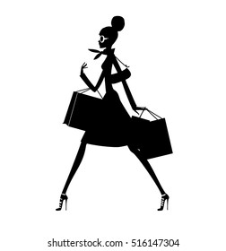 Fashion woman walking with the shopping bags. Vector illustration