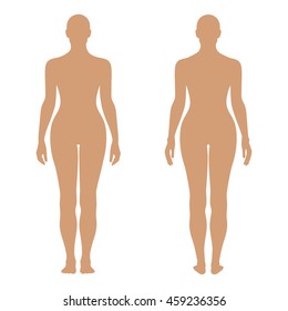 Fashion woman's solid template figure silhouette (front & back view), vector illustration isolated on white background