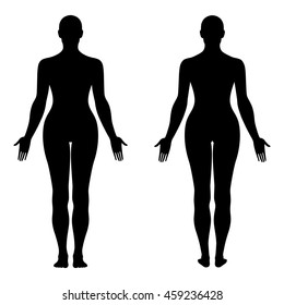 Fashion woman's solid template figure silhouette (front & back view), vector illustration isolated on white background