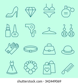 Fashion and women accessories icons, thin line design