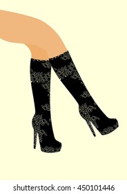 Fashion for women beautiful legs in high boots with a pattern