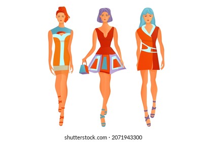 Desfile de mujeres de moda - ilustración vectorial