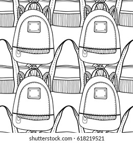 Fashion women handbag for coloring book. Black and white seamless pattern of stylish accessories. Vector