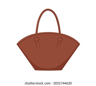 Fashion women leather handbag with rounded open top and handles. Modern stylish handheld basket tote bag with wide sides. Fashionable accessory. Flat vector illustration isolated on white background