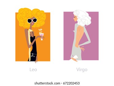 Fashion women. Leo and virgo horoscope signs. Vector illustration