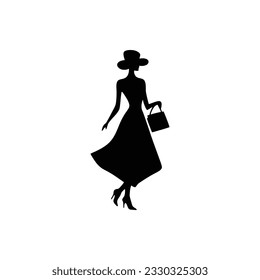 Fashion women Logo of beauty portrait silhouette clipart vector, boutique store icon, clothing shop symbol. isolated on white background.