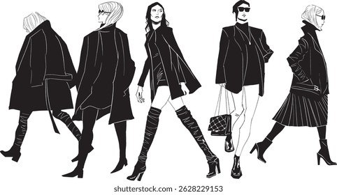 Fashion women Walking on Urban Street