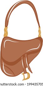 Fashion women's purse illustration. Handbag vector, icon. Invisible background. Saddle purse