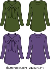 Fashion women's shirt with long sleeves, vector, front and back.