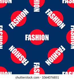 FASHION word promo collage. Cool white lettering on blue background. Abstract seamless vector pattern. Design element for greeting cards,scrapbooking,print,gift wrap,fashion,fabric,cloth and decor.