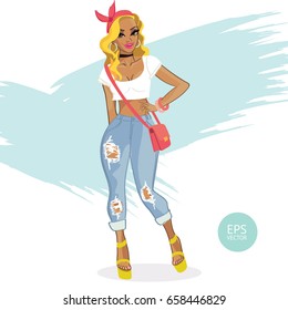 Fashion young girl, vector illustration