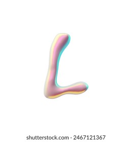 Fashionable 3D typography with a pink shiny letter L, made in a glossy style with a holographic gradient. A dedicated vector element for futuristic design.