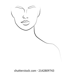 Fashionable abstract female face with one line with abstract shapes. A woman's face. Portrait.