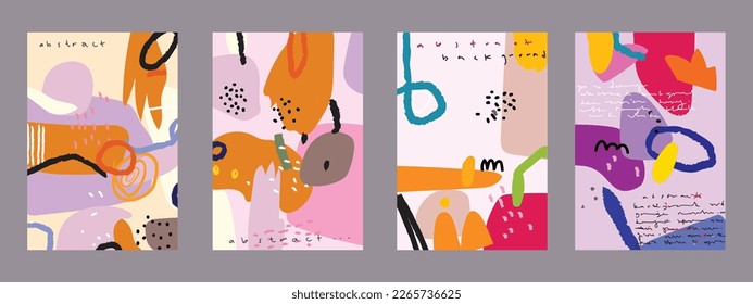 Fashionable abstract set grunge fine art colorful vector illustration. Artistic design for wall art, cards, poster, cover and prints.