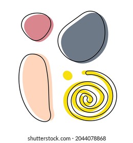 Conjunto de formas abstractas de moda. La mano dibujó varias formas. Ilustración moderna en vector. Para web, vintage, publicidad, banner comercial, afiche, volante. Formas de vector de semitono de moda