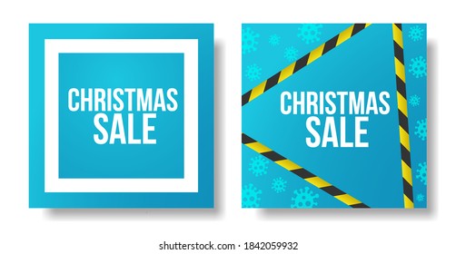 Fashionable abstract square art templates with coronavirus and yellow ribbon for Christmas holiday. Suitable for social media posts, mobile apps, banner designs, and online advertisements.