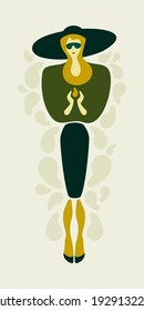 Fashionable abstract woman in sunglasses and hat. Retro fashion colors poster